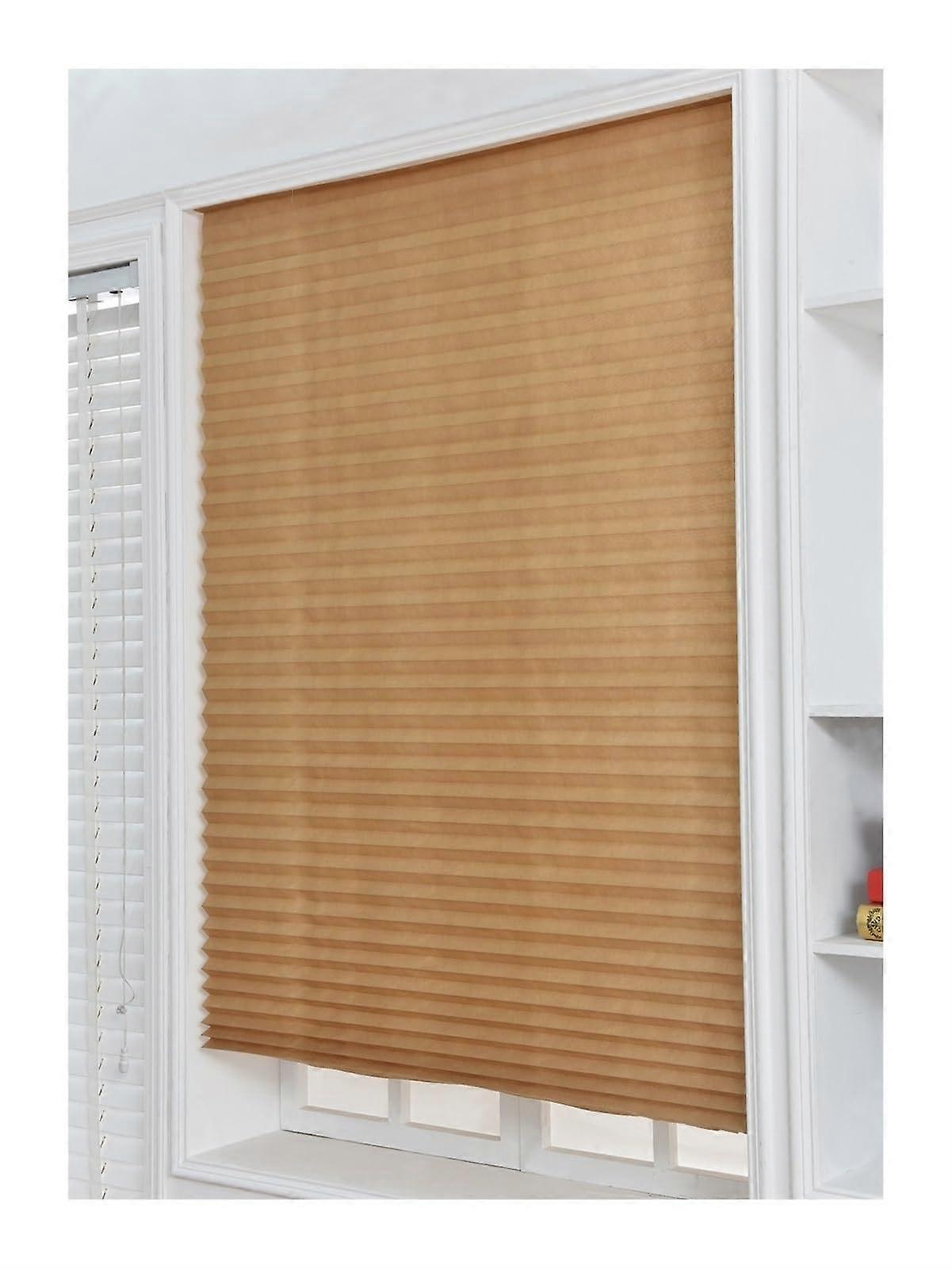 Tie Up Curtains Pleated Window Shade Adhesive Blinds Light Blocking HalfBlockout For Windows & Doors Coffee 90W X 180CM
