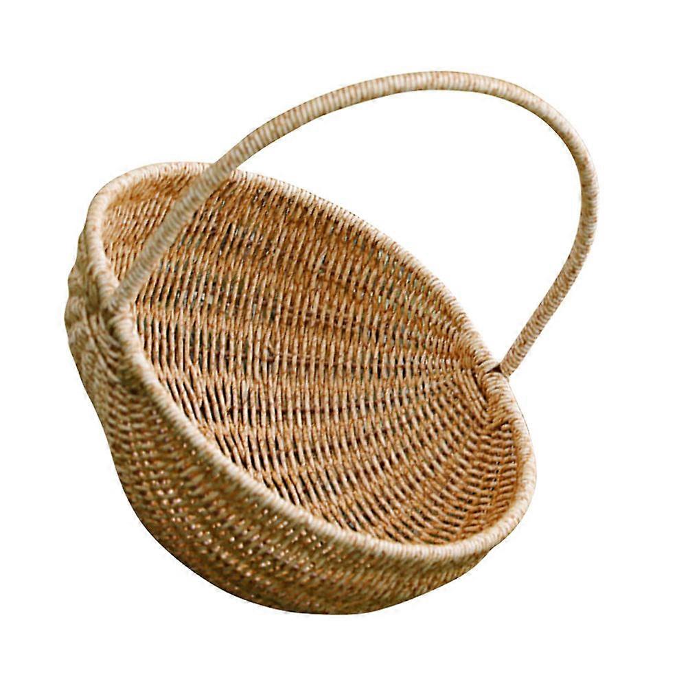 Hand-Woven Picnic Basket Multi-Function Fruit Storage Plastic Rattan Unique Shape Rural Decorative Style 1Set