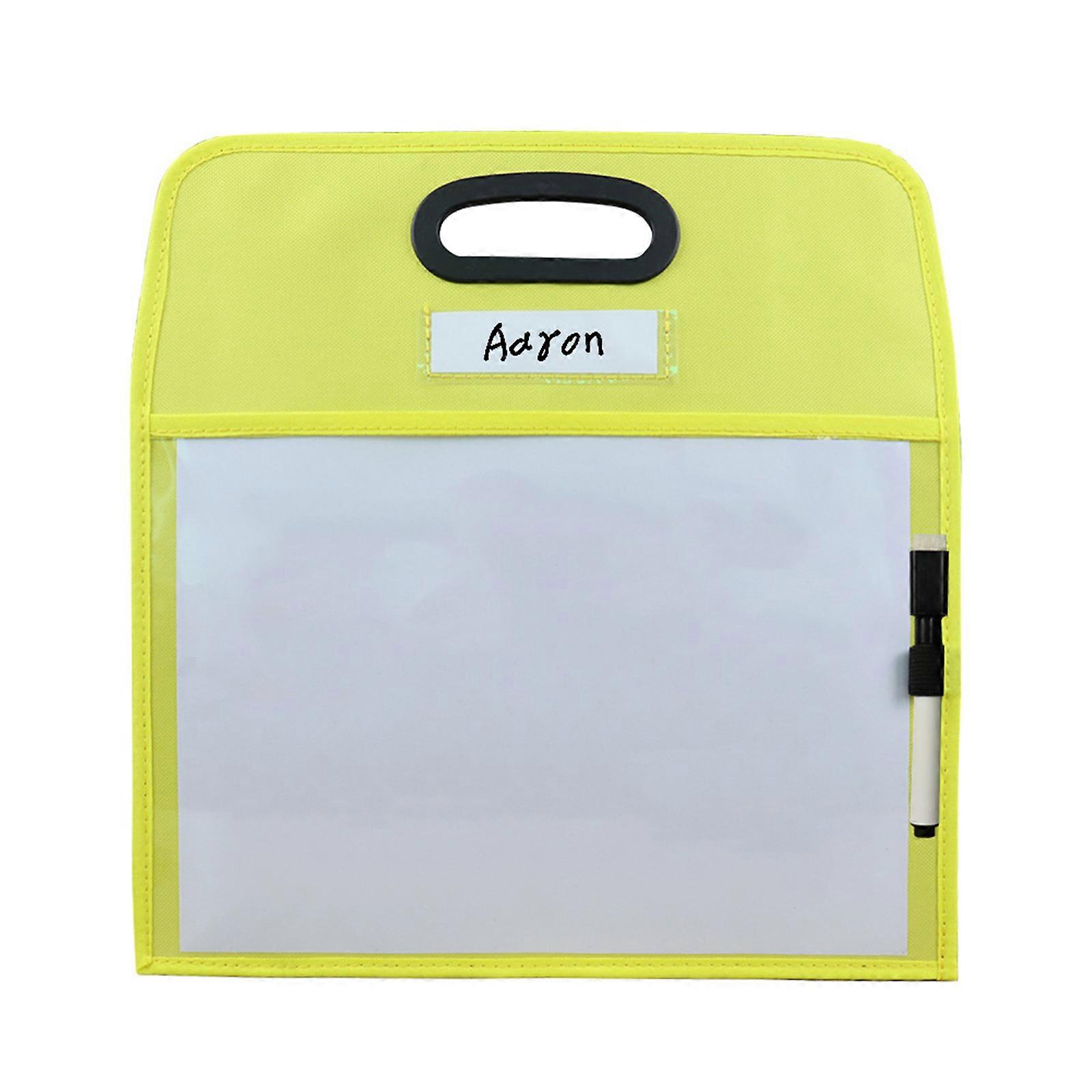Tableau blanc de poche effaçable à sec Pochette d’effacement à sec réutilisable avec porte-marqueur Pochettes de poche effaçables à sec colorées pour l’école jaune
