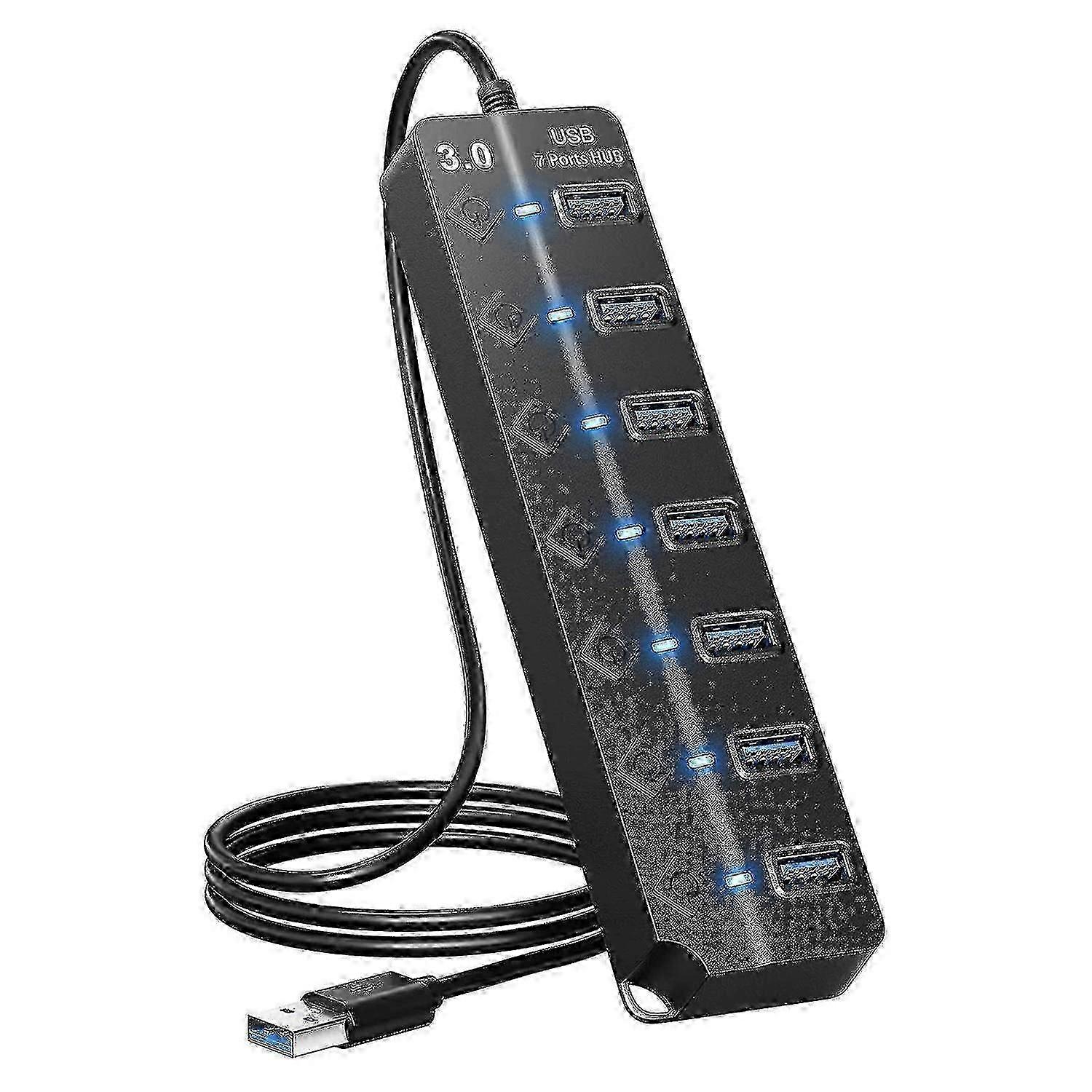 7-Port USB 3.0 Hub Splitter Adapter - Multiple Port Expansion with Secure Connection for UK Devices