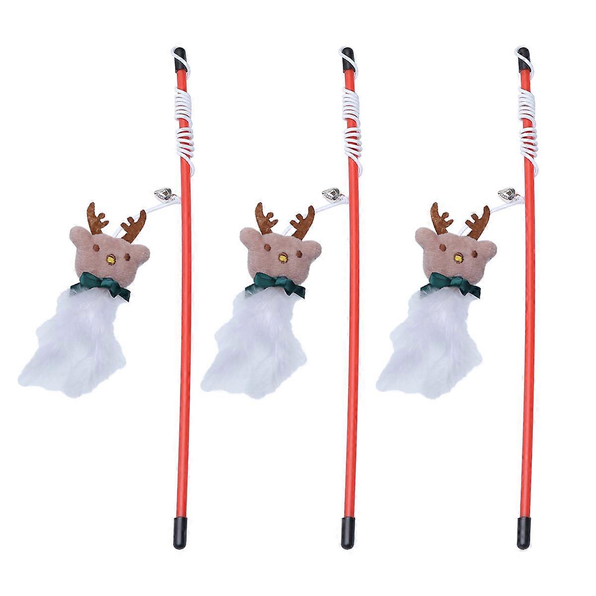 Cat Teasing Stick for Cat Playing Christmas Themed 3Pcs Interactive Toys