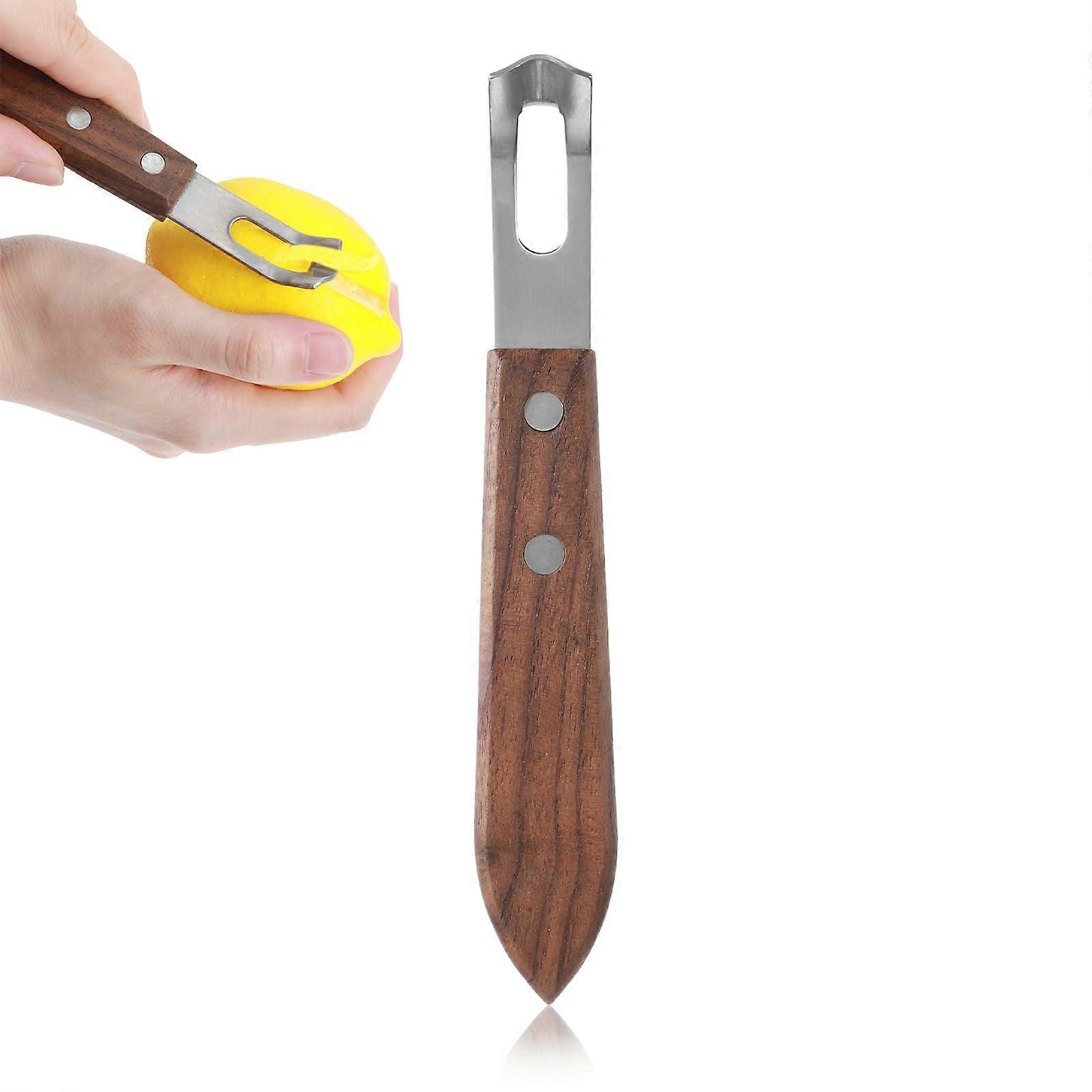 Citrus Zester and Orange Peeler with Walnut Handle, Stainless Steel Bar Tool for Cocktail Garnishes