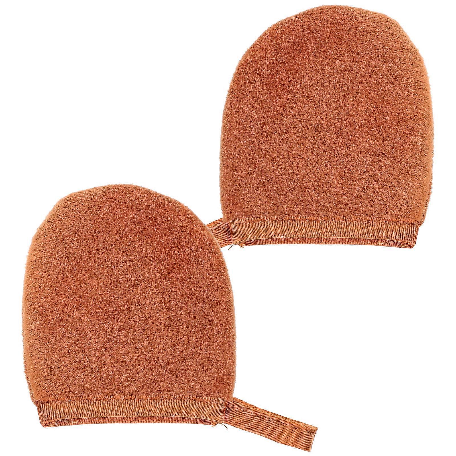 Tanning Mitt Plush Lotion Apply Mitten for Use 2Pcs Brown Gloves