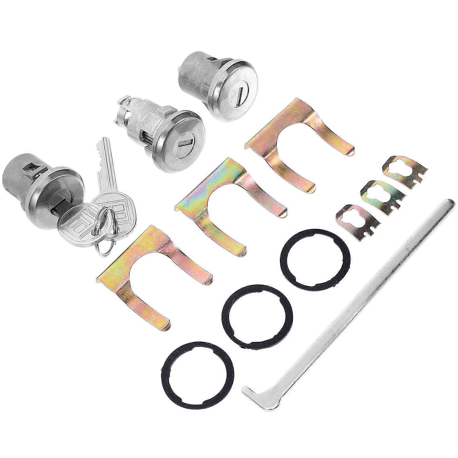 Lock Cylinder Set for Automotive Use Door and Trunk 1Set Silver Color