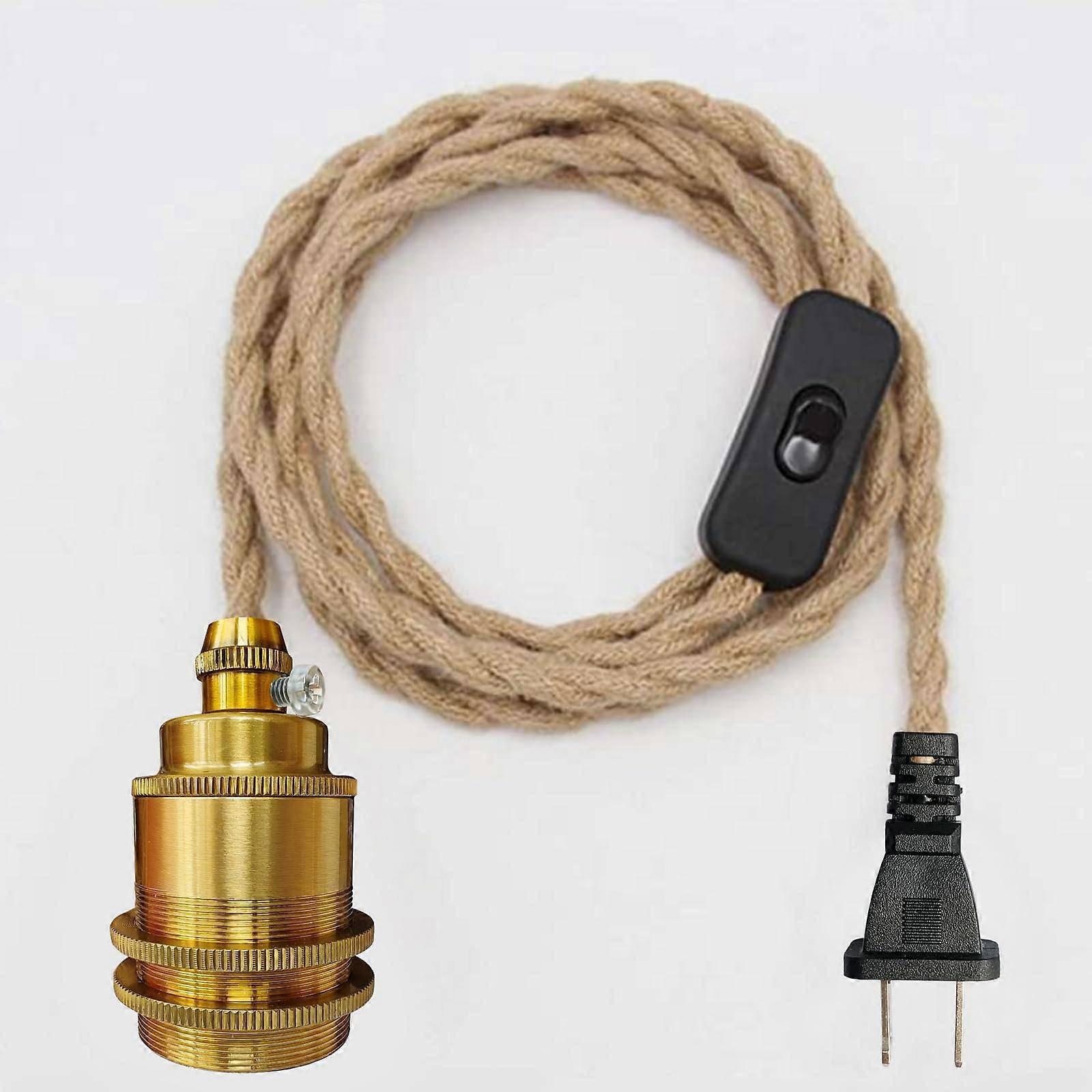 Pendant Light Cord Kit with Switch, 16.4ft Hemp Rope E26 Vintage Hanging Light Fixture