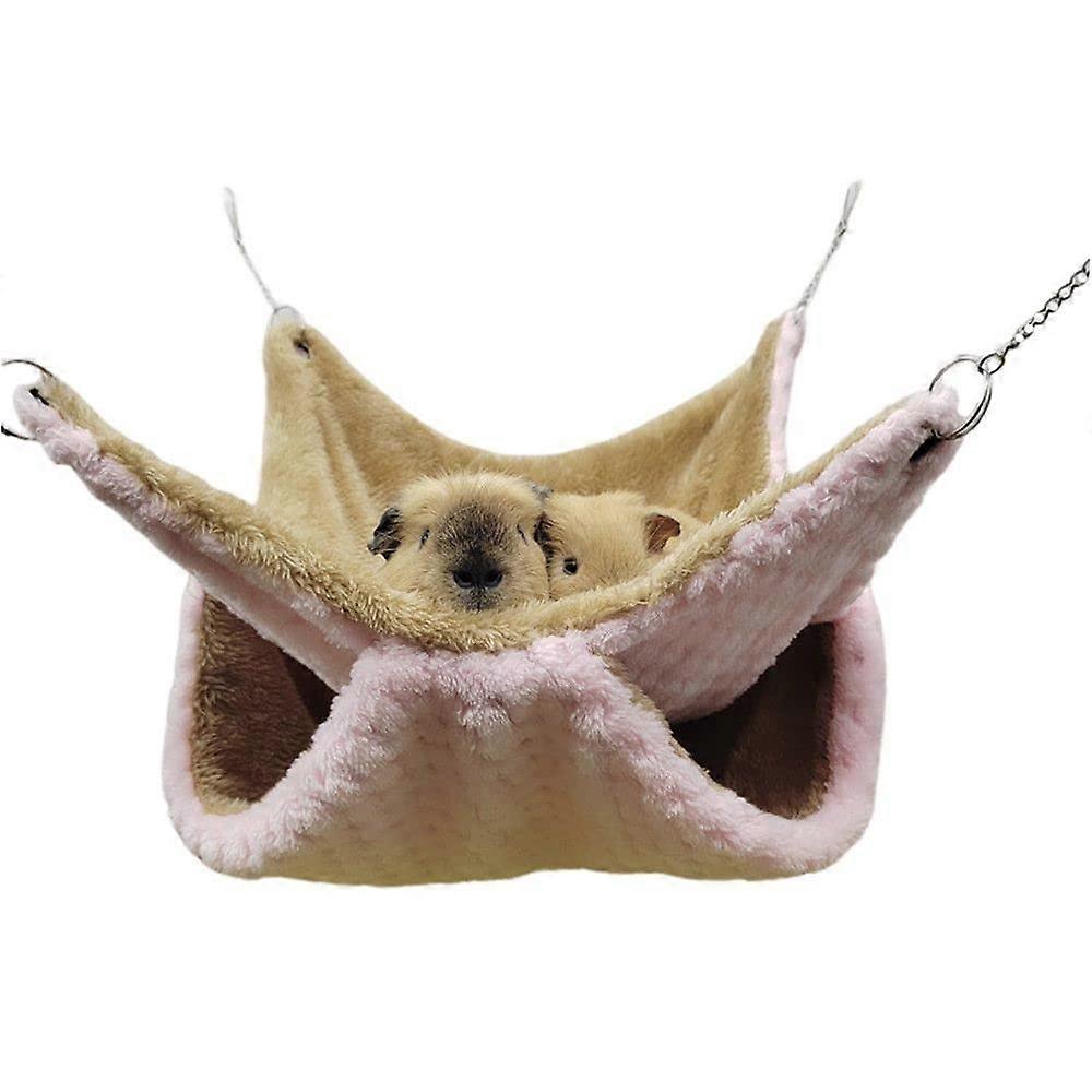 Small Pet Hammock DoubleLayer Plush Ferret Cage Bed with Tunnel for Rats Guinea Pigs