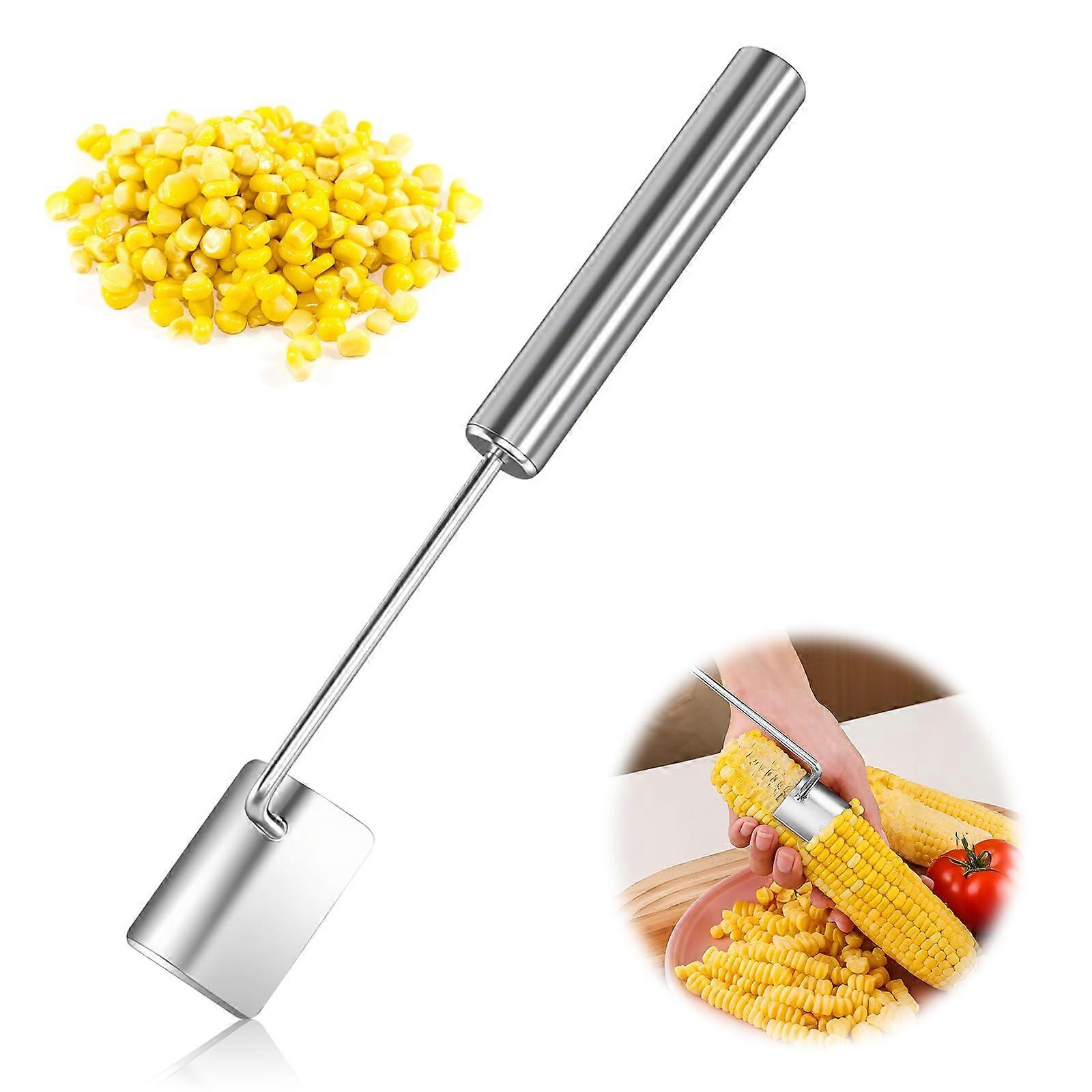 Stainless Steel Corn Peeler with Long Handle, Ergonomic Pushdown Corn Stripper Tool for Quick Kernel Removal