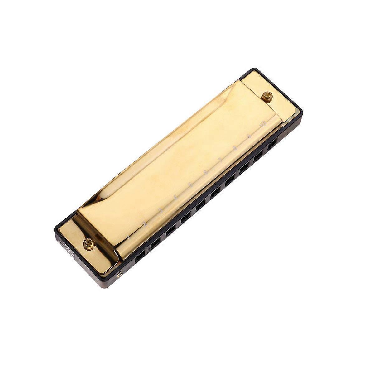 Golden Harmonica for Music Playing Professional Instrument for Beginner Students with Stainless