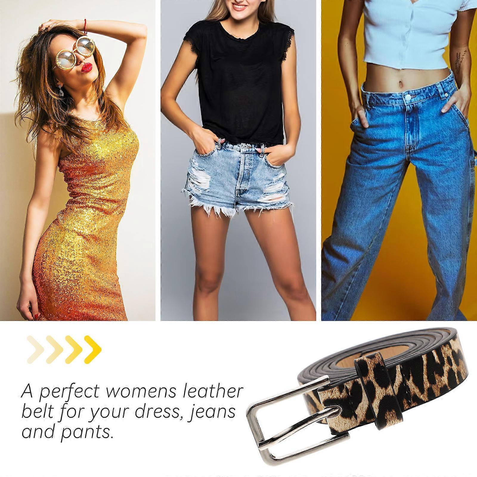 Leopard PU läder Bälte Dam Midjebälte Konstgjord Hästhår Bälten för kvinnor Ljusbrun