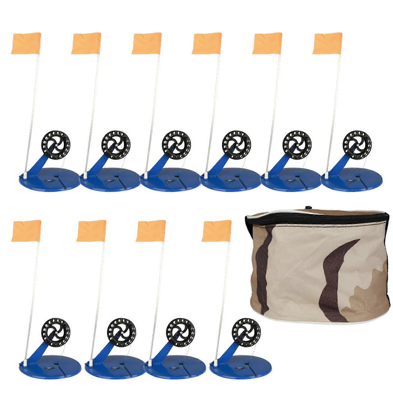 10Pcs Plastic Sleds Portable Angling Flag with Storage Bag Portable Tip Up Angler Ice Fishing Accessory Easy to Use Multicolor