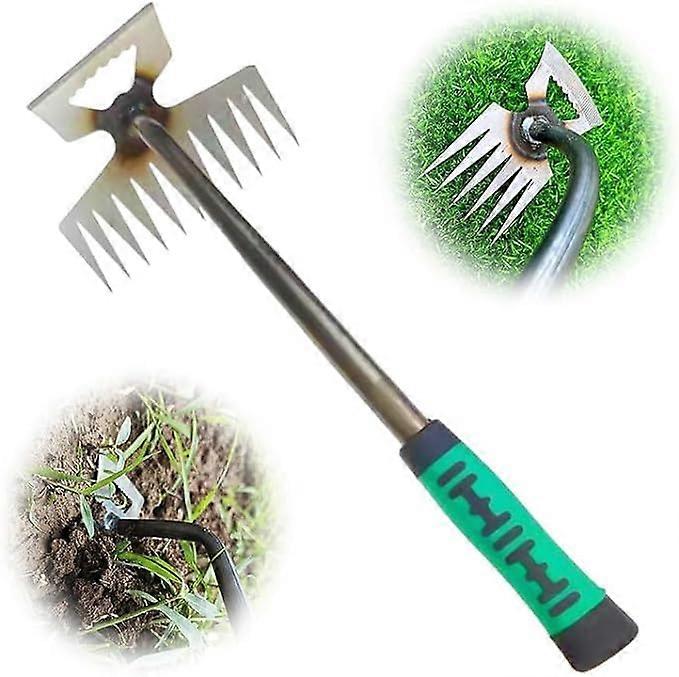 Manual Weeding Tool Heavy Duty Manganese Steel Garden Hand Weeder with Extended Ergonomic Handle 11ft Green