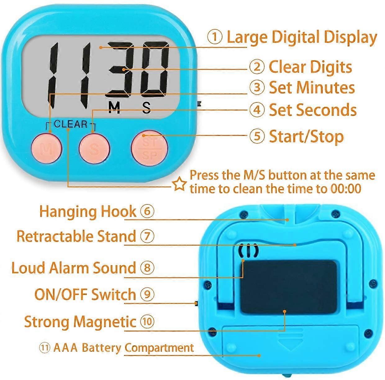 1PC Multi-Function Electronic Timer, Kitchen Stopwatch Countdown/Count Up, Study Work Exercise Outdoor (Blue)