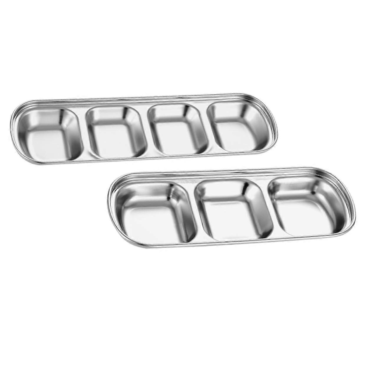 2Pcs Stainless Steel Sauce Plate with MultiCompartment Design for Home and Picnic Serving