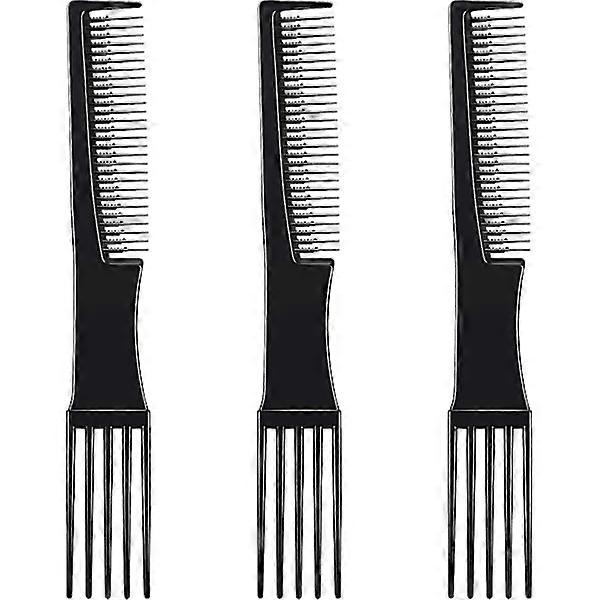 3-pack Lifting Combs, Fork Combs, Tong Combs, Double-Ended Rake Combs, Styling Combs, Black