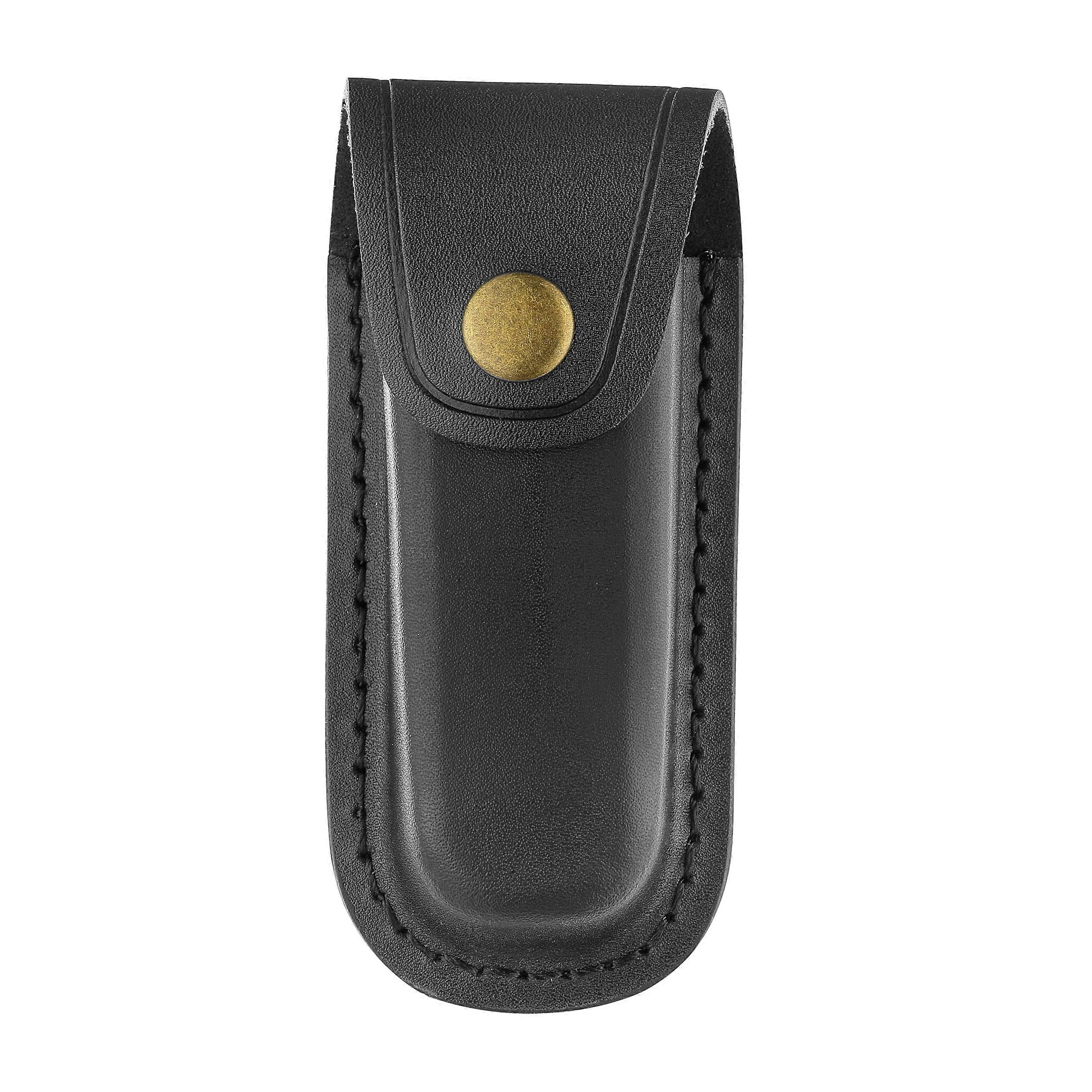 Leather Knife Sheath for 4 Inch Folding Knives, Black Pocket Knife Holster with Belt Loop and Snap Closure