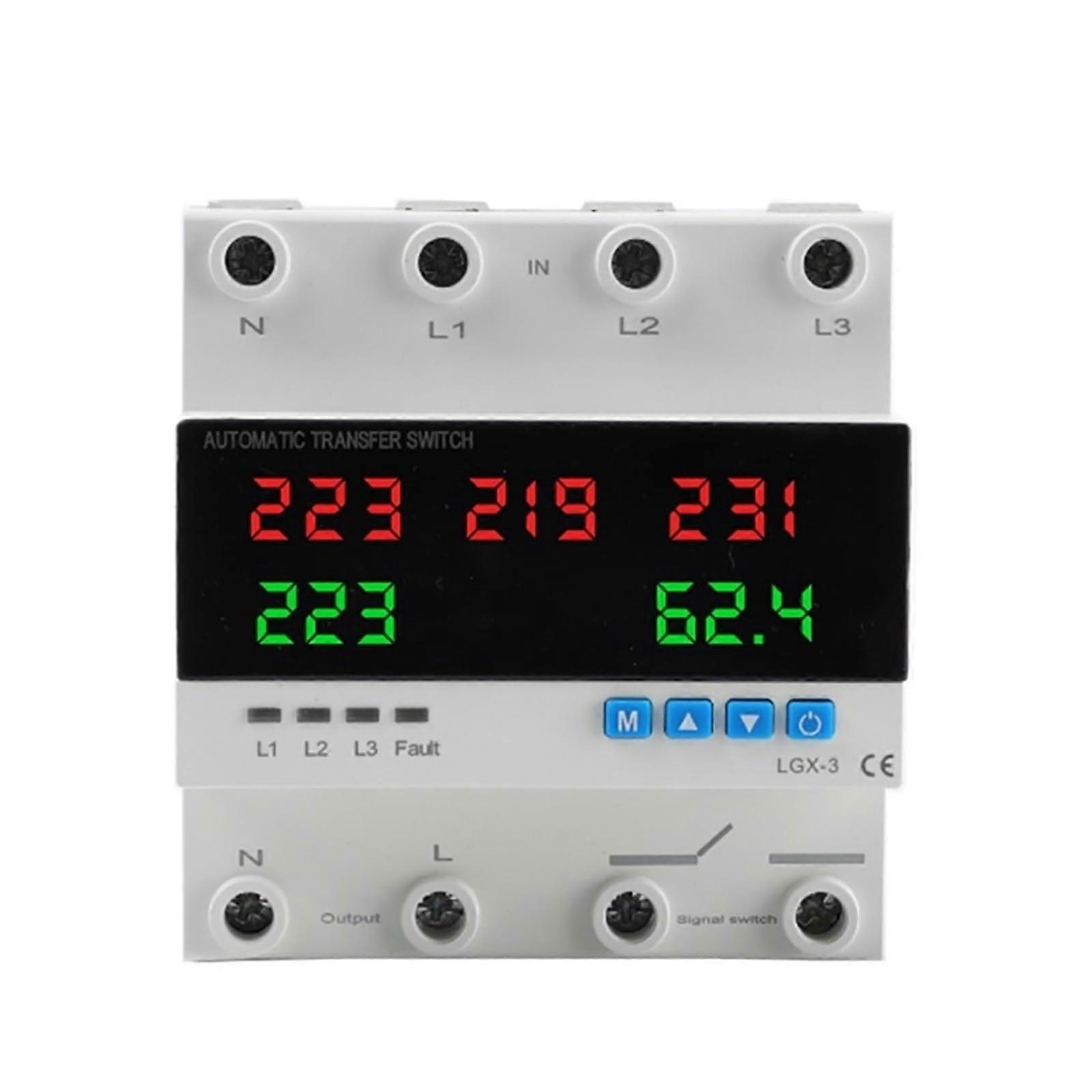 Automatic Transfer Switch 63A 3 Phase Voltage Protector with Overcurrent Protection for Solar Systems