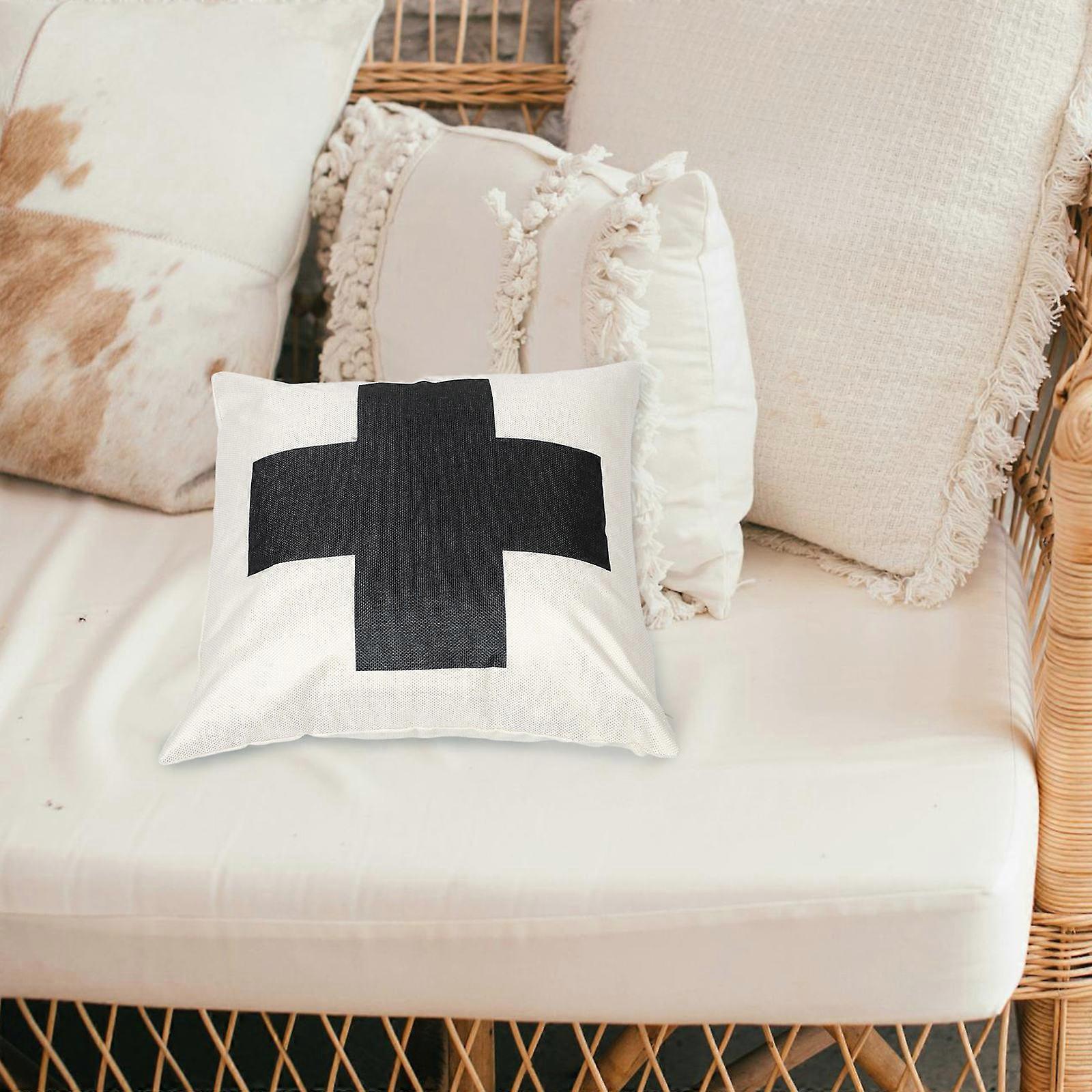 Cross Pillowcase Square Linen Pillow Protector for Pillow Protection