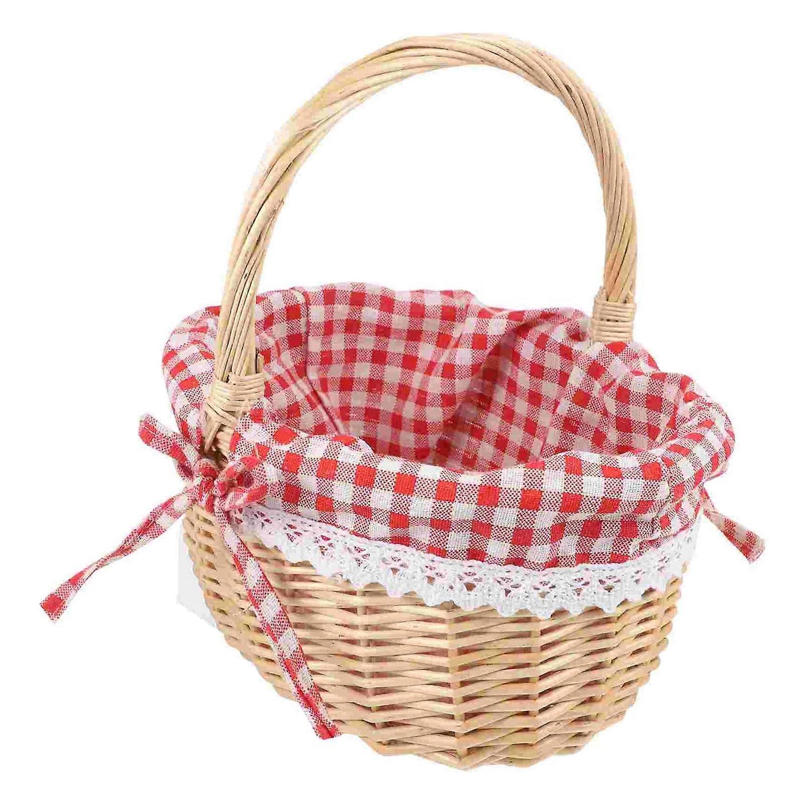 Picnic Basket Wicker Willow with Handles for Bread Fruit Flowers Rustic Storage 26x20cm