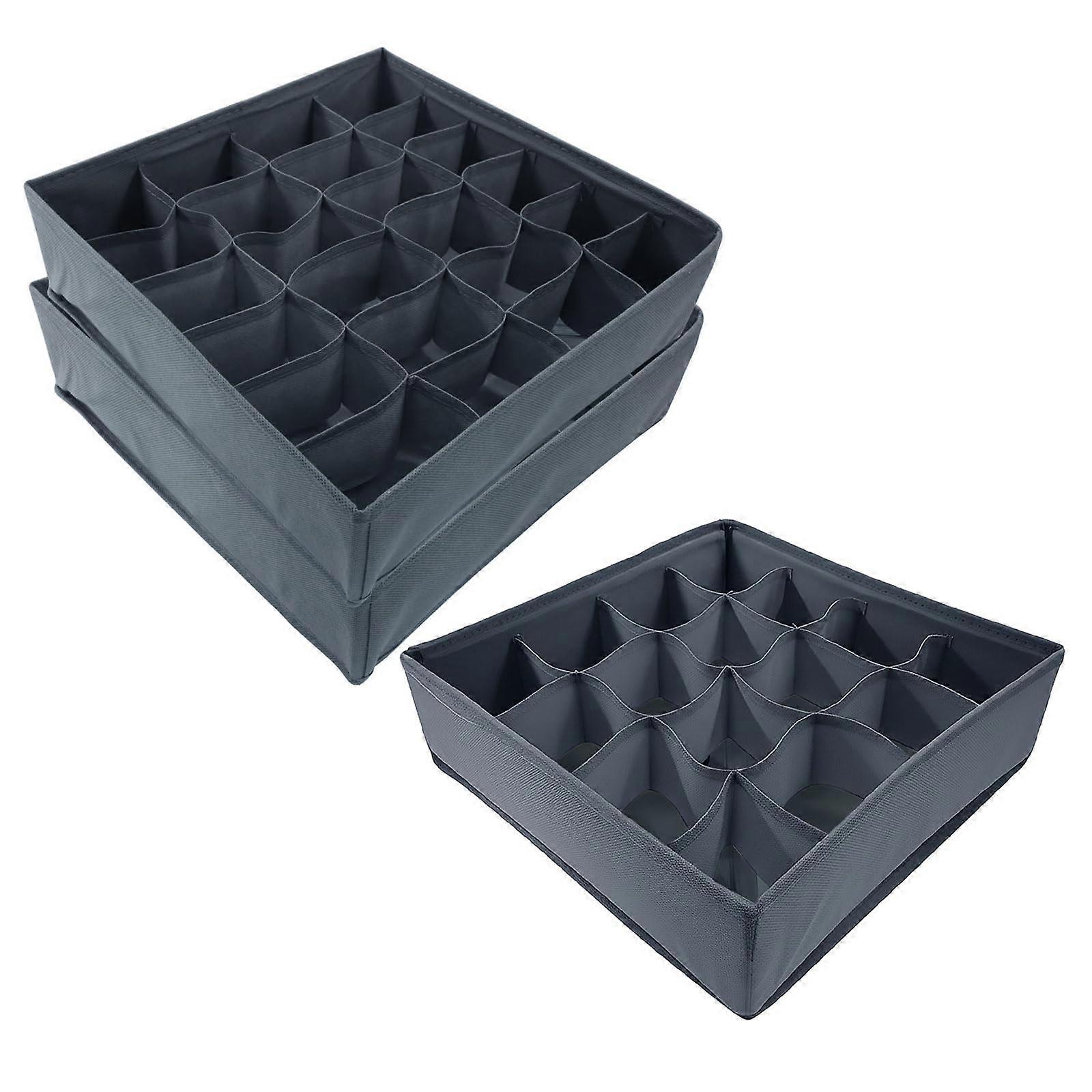 3 Pack Drawer Organizers with Adjustable 64Cell Layout, Foldable Fabric Sock and Underwear Storage Boxes, Gray Ref:6174