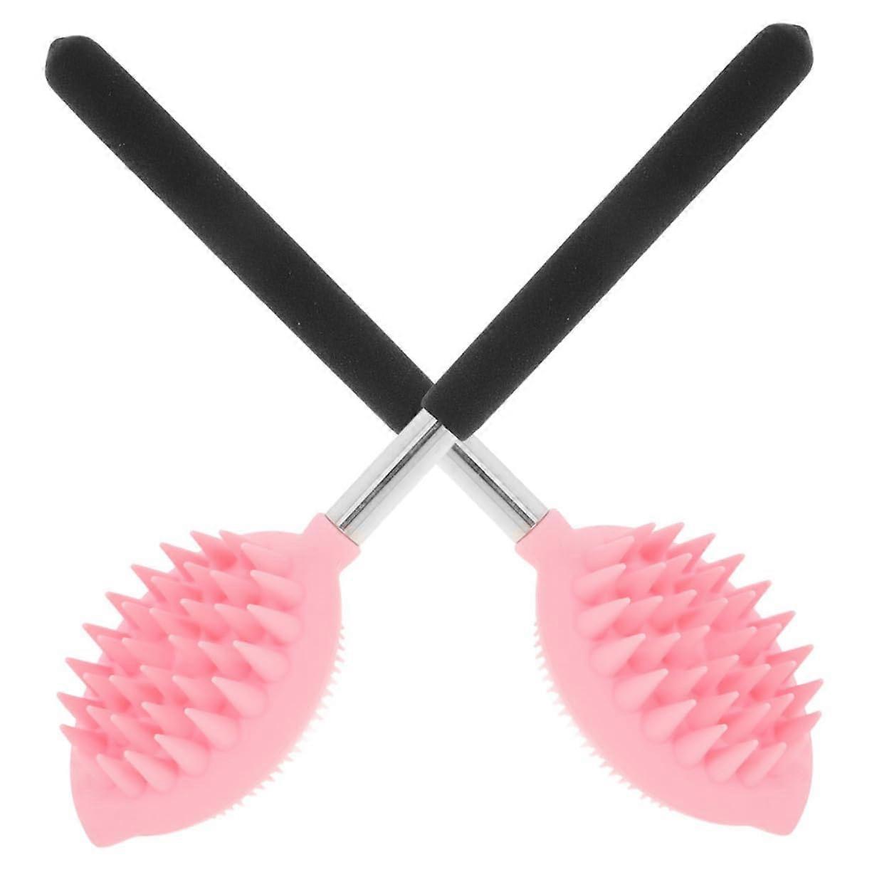 2Pcs Silicone Back Scrubber with Long Ergonomic Handle DualSided Body Brush for Shower
