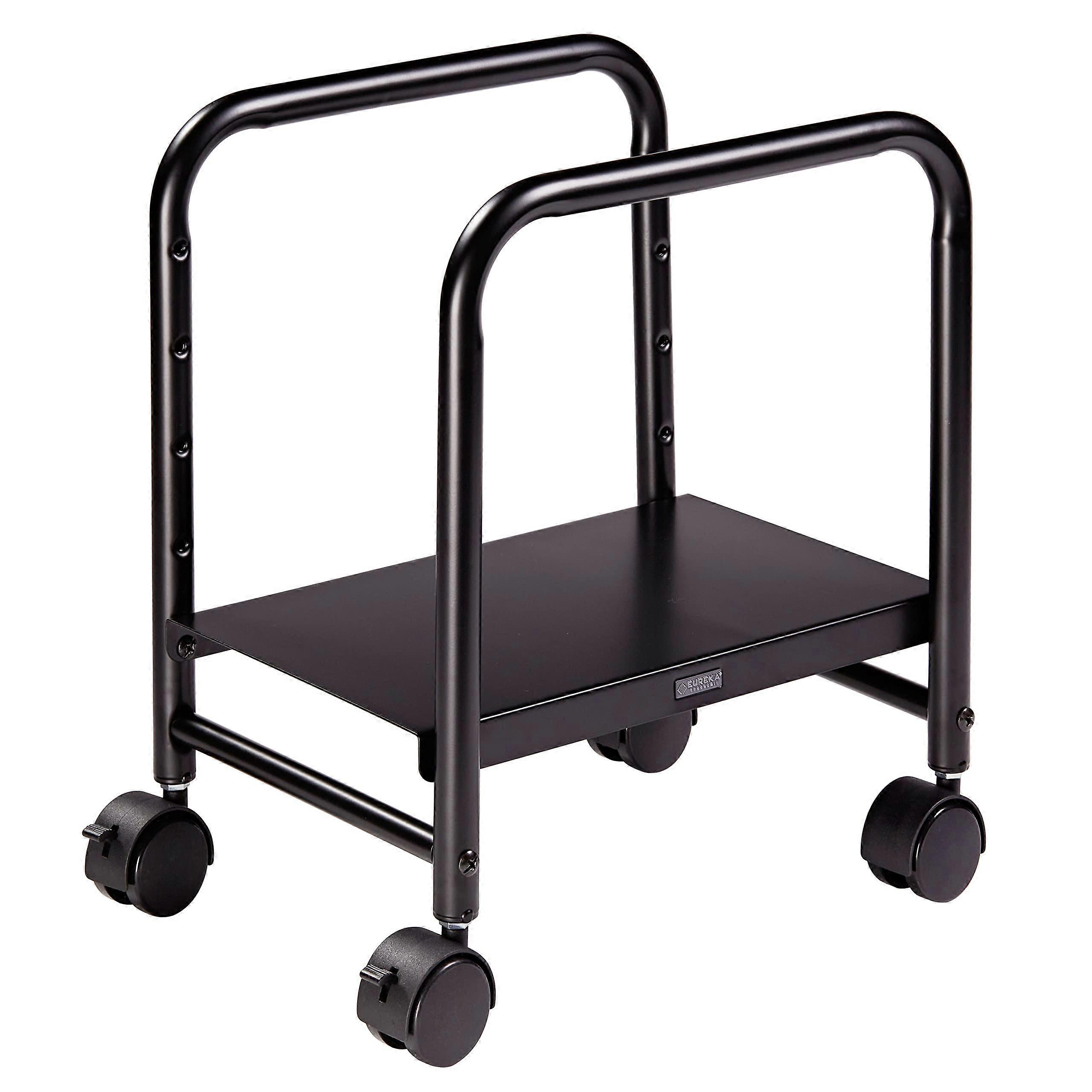 CPU Stand Height Adjustable Rolling Computer Tower Cart with Locking Casters and Side Guardrails Black