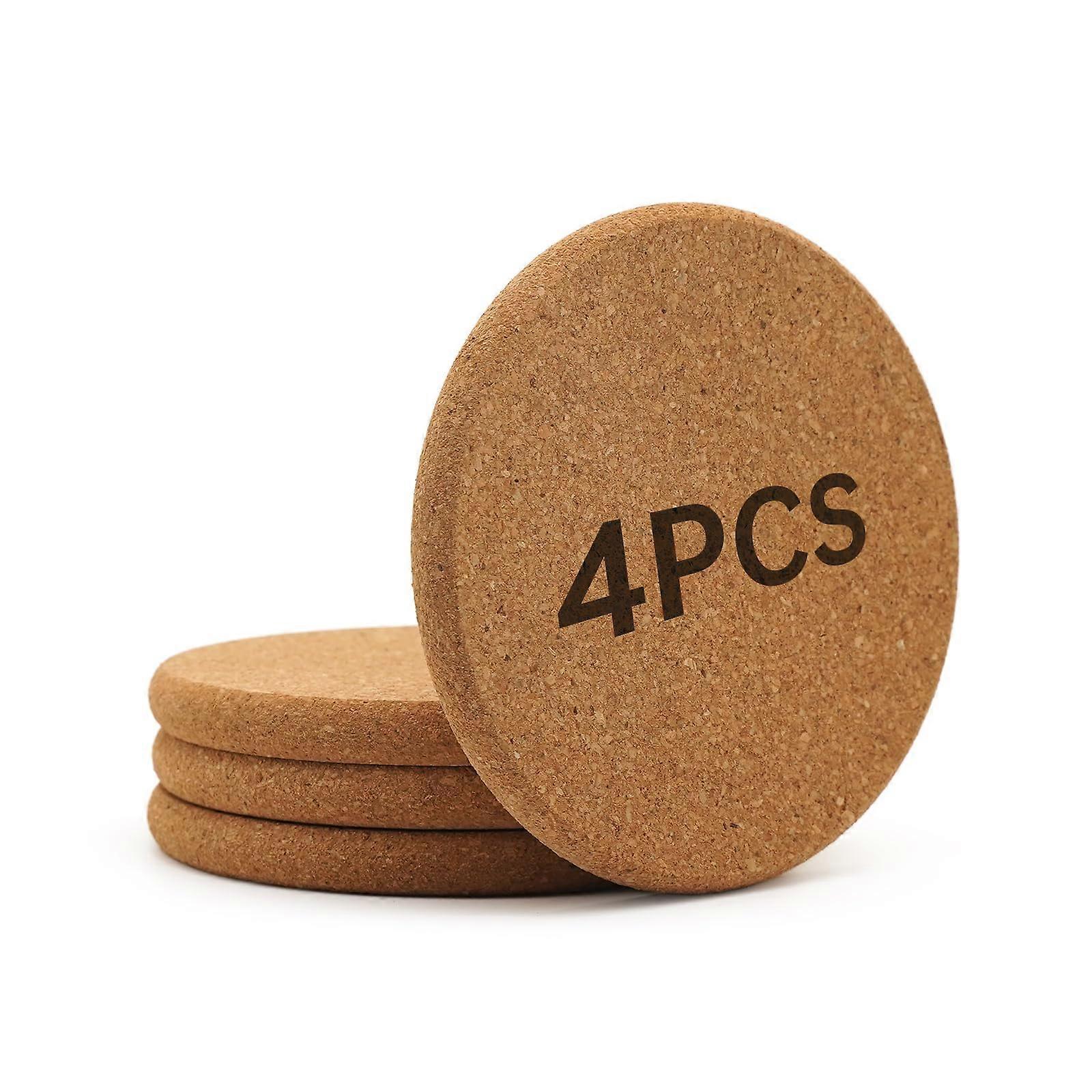 4Pcs Natural Cork Coasters Round for Drinks Absorbent Heat Resistant Waterproof Durable 4'