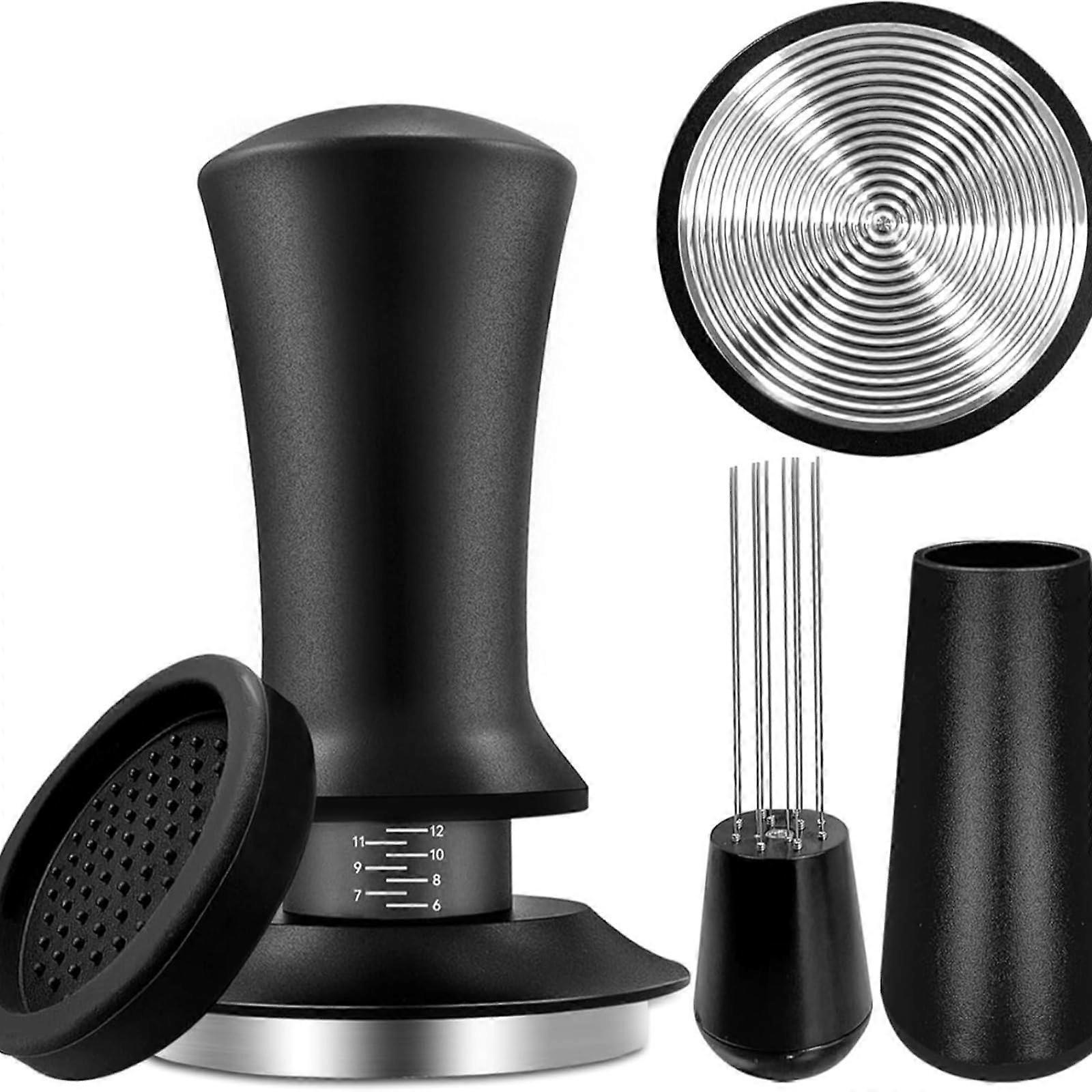 51mm Adjustable Coffee Tamper with Distributor and Ring, Spring Loaded SelfLeveling Base