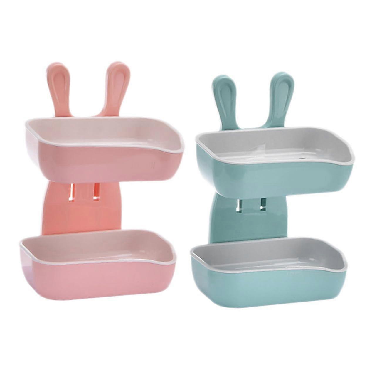 2PCS Double Layer Rabbit Soap Holder No Drilling Wall Mounted Soap Dish for Bathroom and Kitchen