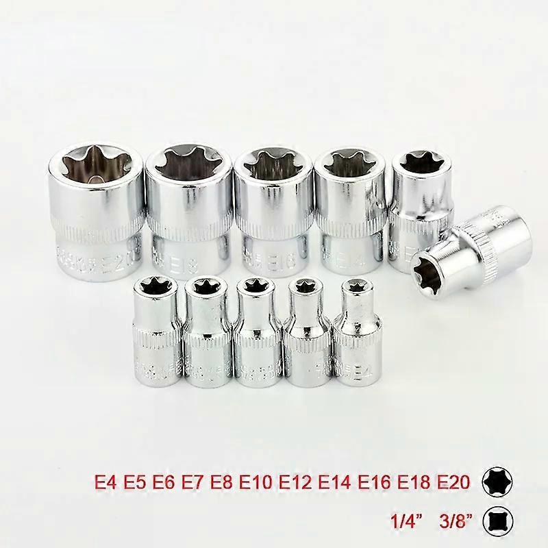 11Pcs 1/4" 3/8"  Star Socket Set Femal E Type Sockets Wrench Head E4 E5 E6 E7 E8 E10 E12 E14 E16 E18 E20 Auto Repair Tools