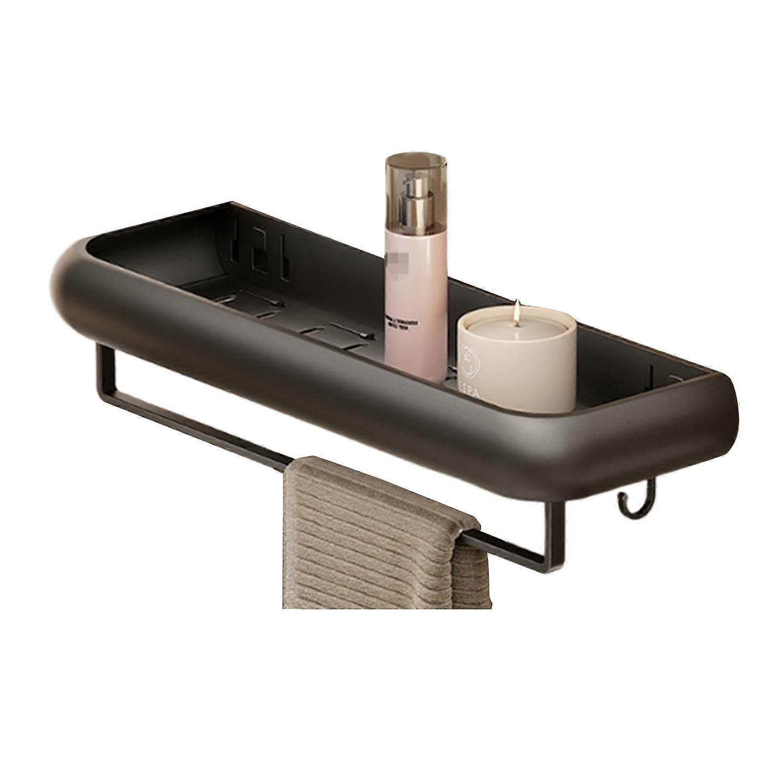 Shower Caddy Wall Mounted Aluminum Shelf Rustproof Bathroom Organizer with Pole Gray 50cm