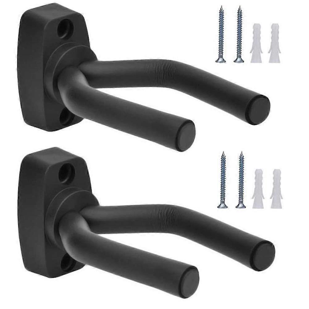 2 Pack Adjustable Guitar Wall Mount Hangers with NonMarring Rubber Coating, Easy Install, Black