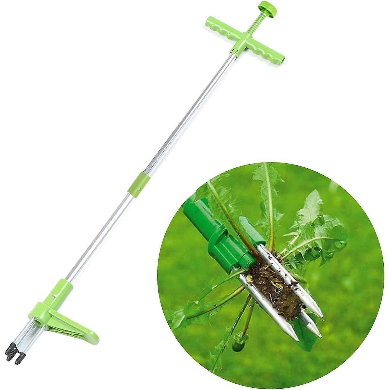 Manual weed puller with steel handle and 3 claws
