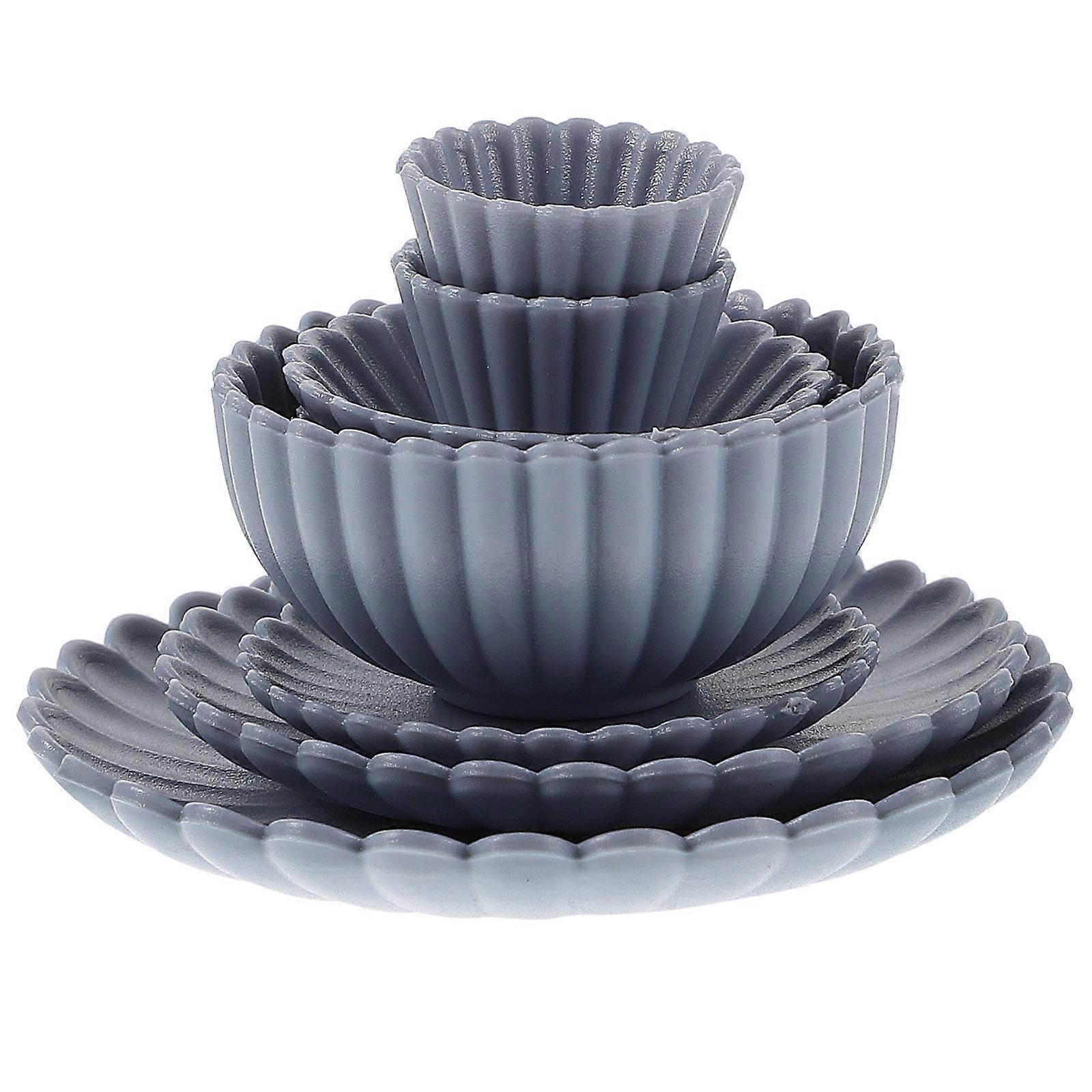 Mini Kitchen Tableware Set for Decor Use with 8Pcs Blue PVC Items