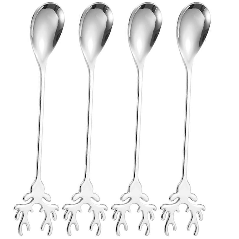 Silver Coffee Spoon Stainless Steel Stirring Spoon 4Pcs for Kitchen