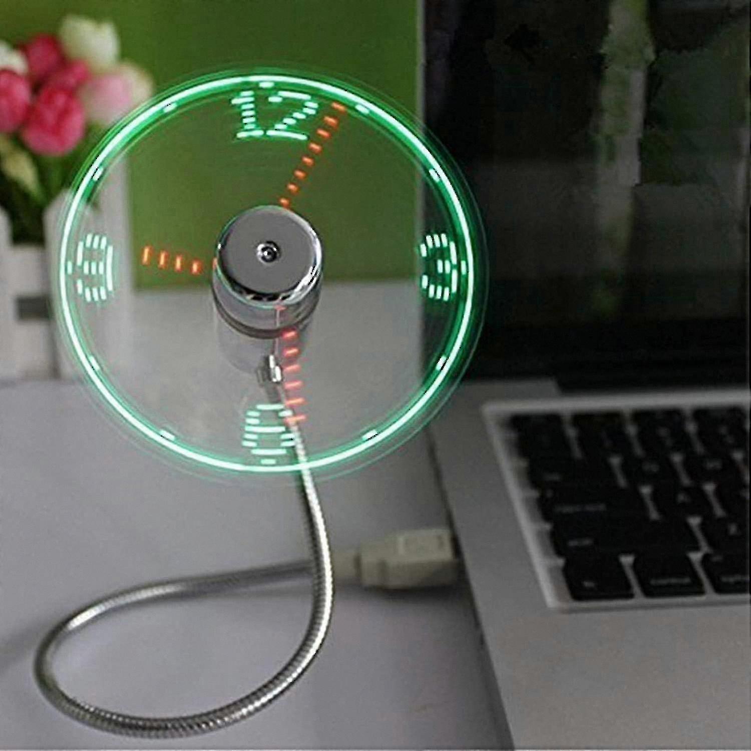 USB Clock Fan with Real-Time Display, Silver