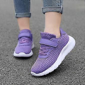 Flickskor, Flicksportskor Platta, Tjock Botten, Lätta, Andningsbara Meshskor För Vardagssportkläder, Flicksneakers, 032 Lila, 11-11,5 År