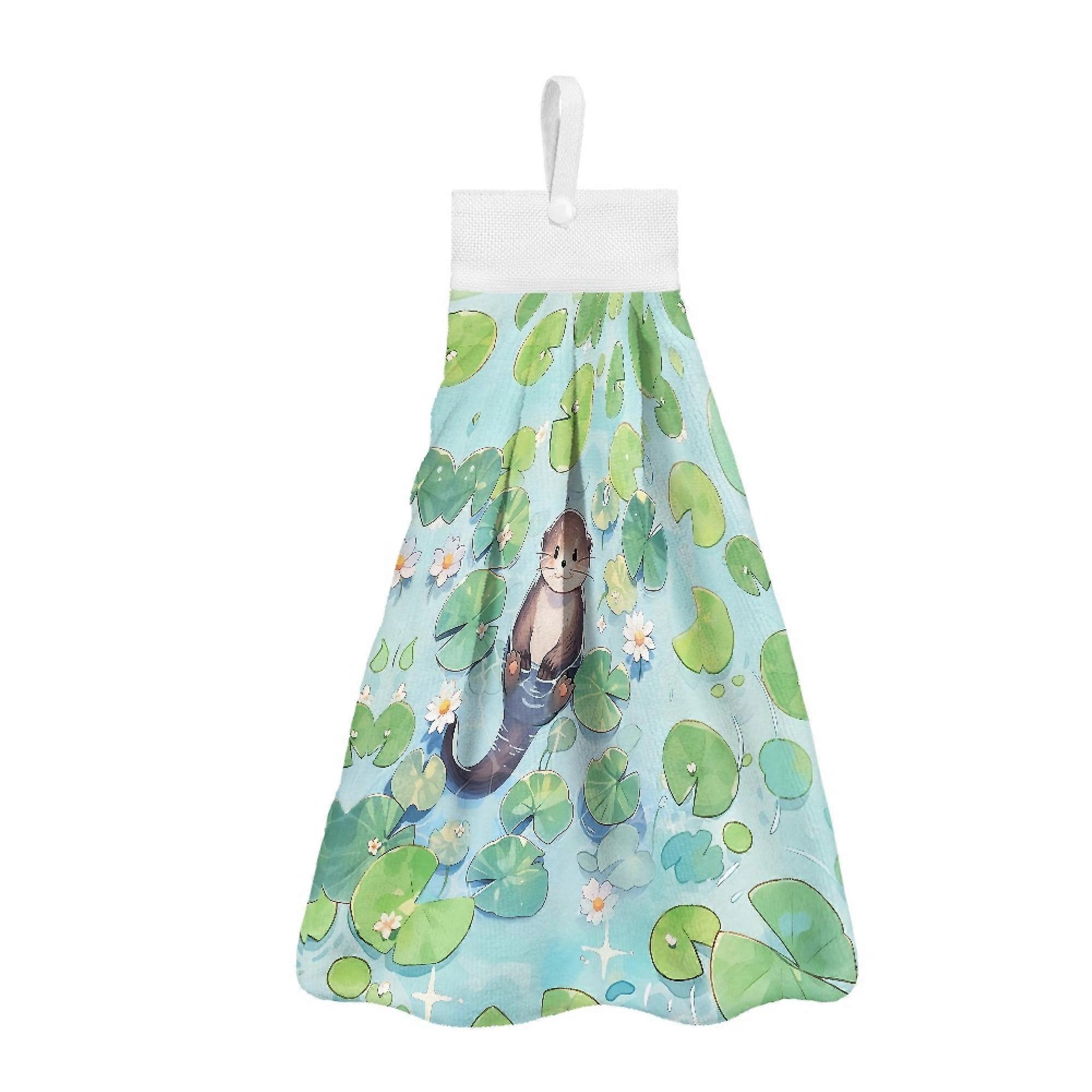 Otter Kitchen Towels 2-Pc Set – Lotus Leaf Design, Snap Button, Hanging Loop, Reusable Hand & Bath Towels
