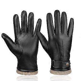 Guantes negros Guantes cálidos de piel de oveja de invierno Guantes cortavientos sencillos para hombre