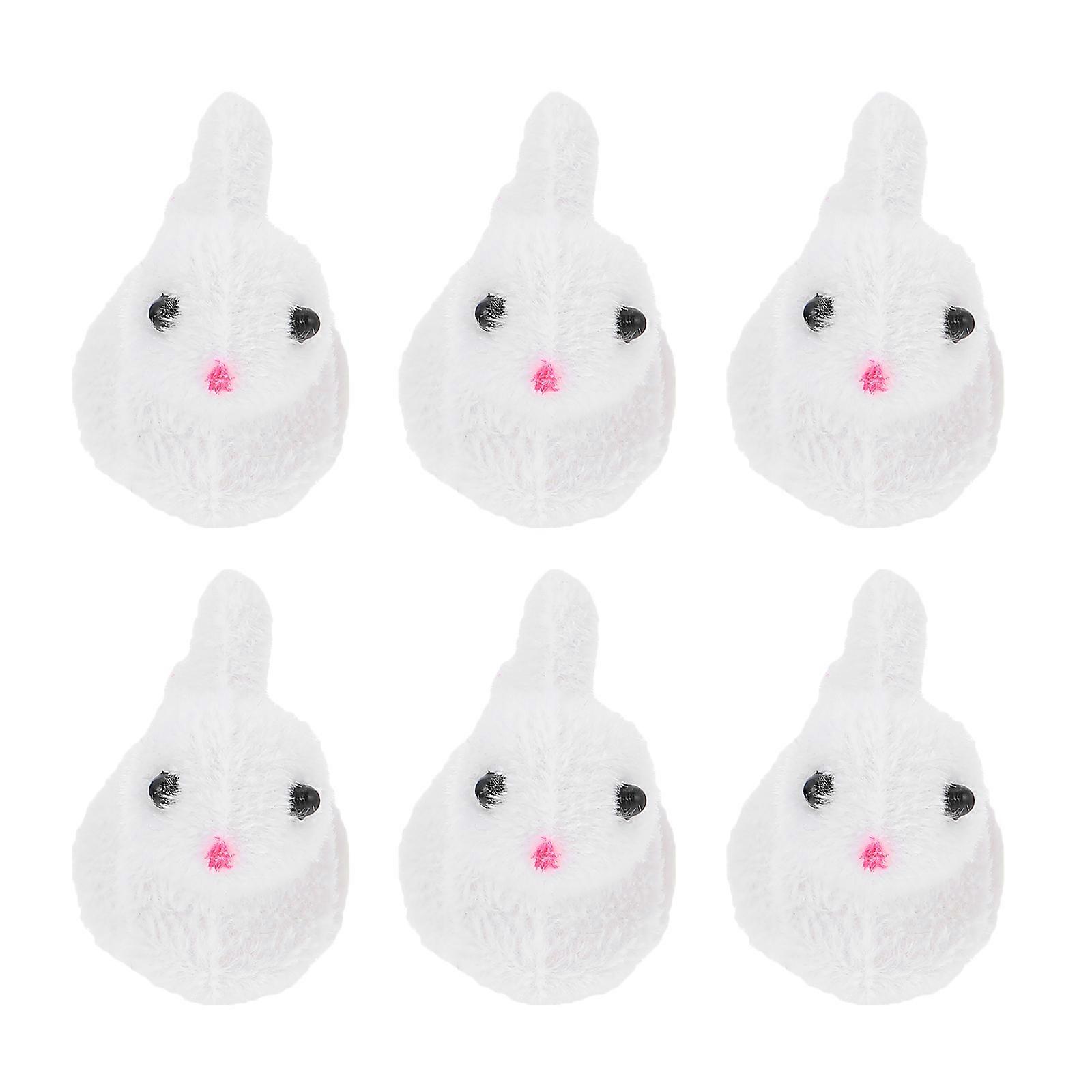 Mini Rabbit Doll for Decoration 6Pcs White Flocking Rabbit Micro Landscape Accessories