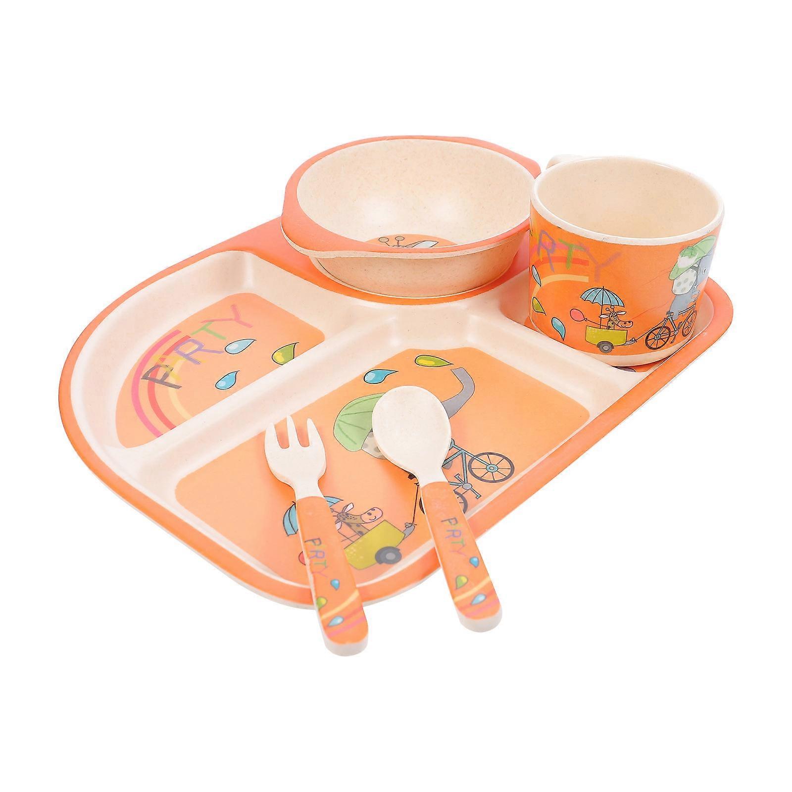 Cartoon Kid Tableware Set Bamboo Fiber for Kid Using 1Set