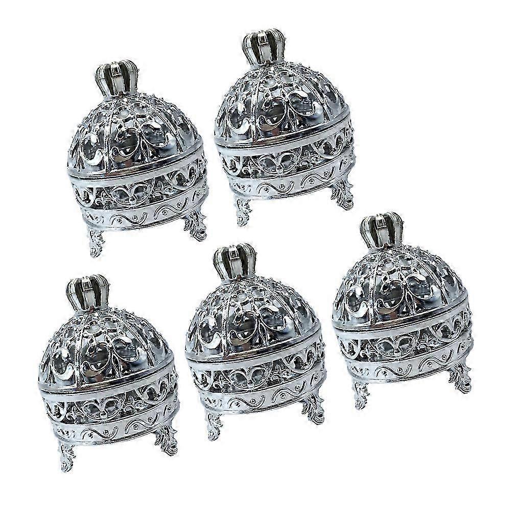 Plastic Candy Box Round Crown Design for Storage 5Pcs Silver Boxes