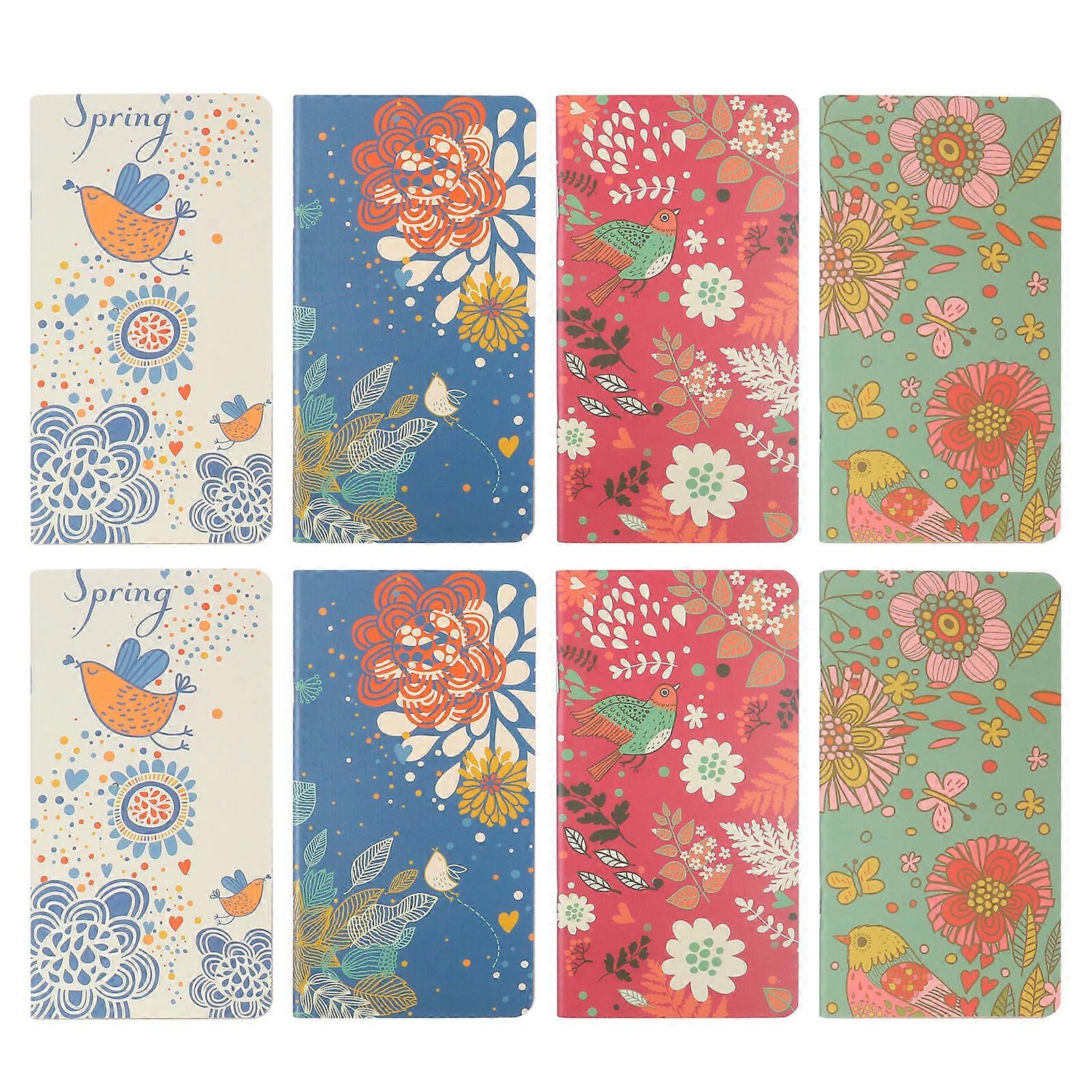 Flower Bird Pattern Notebook for Writing Use 8Pcs Vintage Notepad