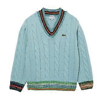 Sudadera de punto trenzado con cuello en V y logo bordado para hombre de Lacoste