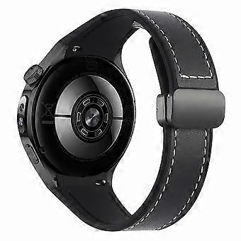 Til Huawei Watch 5 46mm Silikone + Ægte Læderrem Magnetisk Foldbar Spænde Urrem