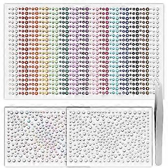 Self Adhesive Face Gems with Tweezer for Precise Placement, Stick On Rhinestones for Makeup Parties