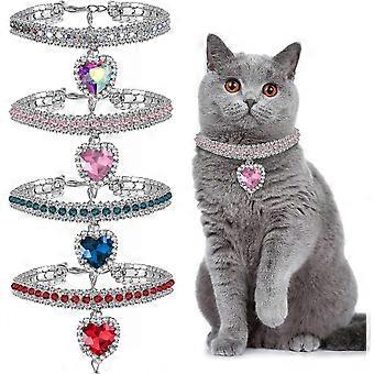 4 Pieces Rhinestone Cat Collars, Adjustable Velvet Kitten Collar with Bling Heart, 7.9-9.8 Inch