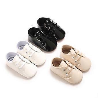 Babyschoentjes voor de eerste stappen, glanzende veterschoen in Oxford-stijl met zachte antislipzool, voor 0-18 maanden, wit / abrikoos / zwart