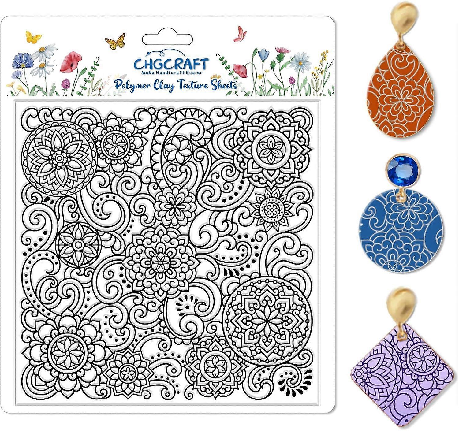 Mandala Polymer Clay Texture Sheets Scroll Pattern Texture Stamp Clay Texture Mat Modeling Pattern Pad Sheets for Jewelry
