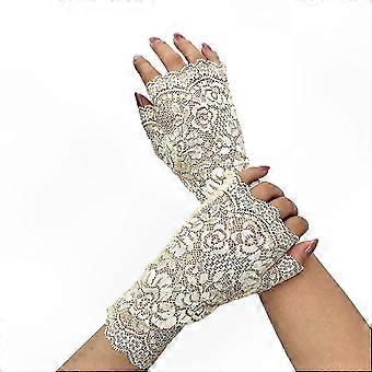 Guanti da sposa e per occasioni speciali, mezze dita in pizzo da donna con ricami floreali, traforati e vestibilità elasticizzata.