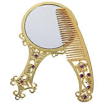 Mini specchio vintage portatile per il trucco, 1 set di specchietti cosmetici in lega dorata
